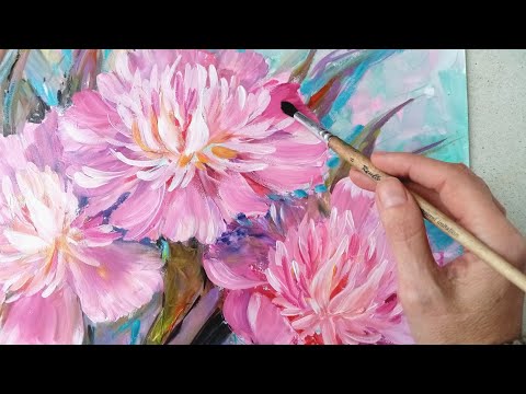 Видео: "Пионы", гуашь