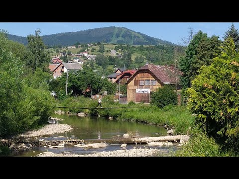 Видео: Славське 2022: центр, річка Опір, місточок, вид на Тростян, гори вражень 25 червня 2022 р.