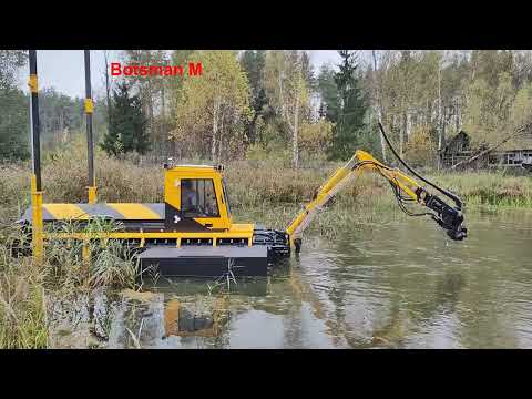 Видео: Земснаряд, плавающий экскаватор,амфибия, Botsman M. углубление,водоем,добыча,ил,amphibious excavator