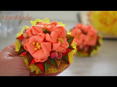 Видео: Осенние Резинки Канзаши Бантики МК Kanzashi Hair Bows Tutorual