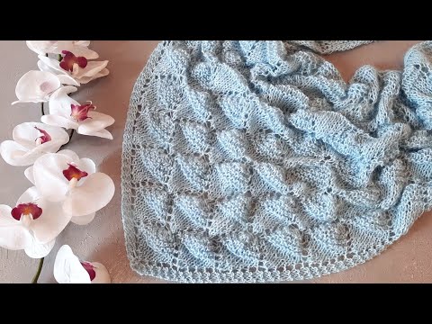Видео: Бактус (шаль) "Рожок мороженого" спицами.