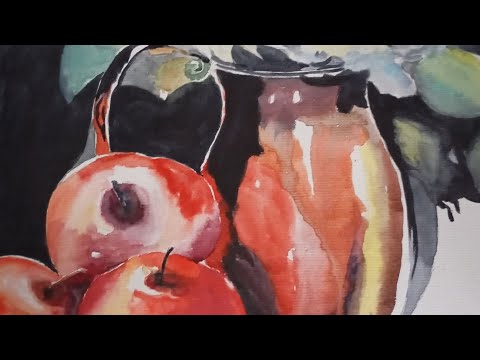 Видео: Узнай как сделать акцент? #art #watercolor #акварель #яблоки #натюрморт 