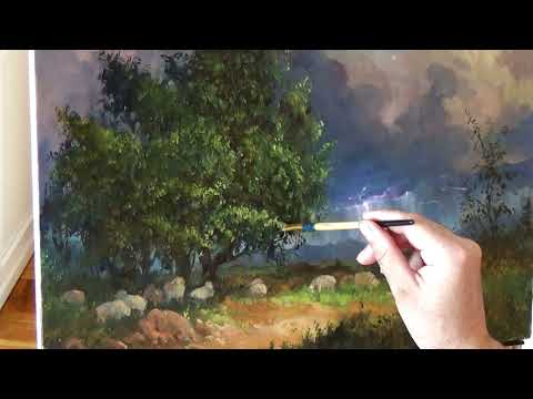 Видео: Как нарисовать ДЕРЕВО КИСТЬЮ ДЛЯ ПЕЙЗАЖЕЙ