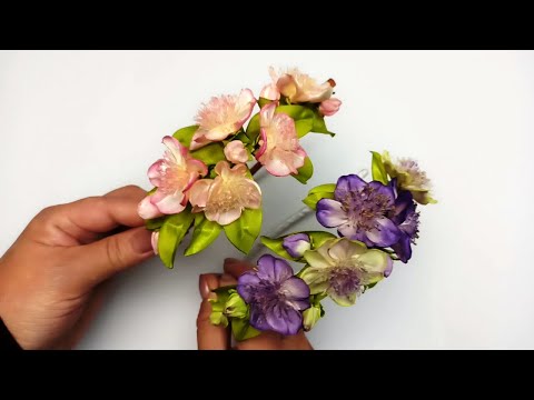 Видео: Ribbons Flower and buds. DIY/Flor y capullo de cintas/ Цветок и бутон из лент 2.5 сm