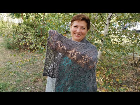 Видео: Палантин ажурный. МК + схема. Пряжа Alize Angora Gold Ombre batik.