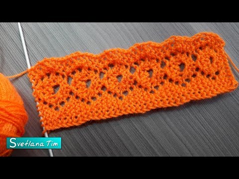 Видео: Узоры спицами. Край изделия. Ромбы # 674