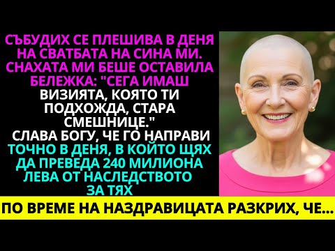 Видео: Събудих се плешива в деня на сватбата на сина ми. Снахата ми беше оставила бележка: „Сега имаш визия