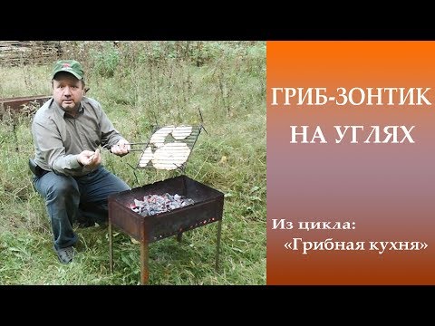 Видео: Гриб-зонтик на углях. Грибная кухня.