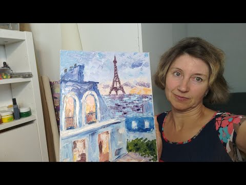 Видео: Как написать мастихином сумеречный Париж. Вечерний свет. Как упростить работу рисуя с фотографии