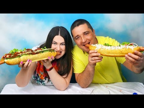 Видео: CHALLENGE BIG HOT DOG Огромный Хот Дог Люда и Андрей