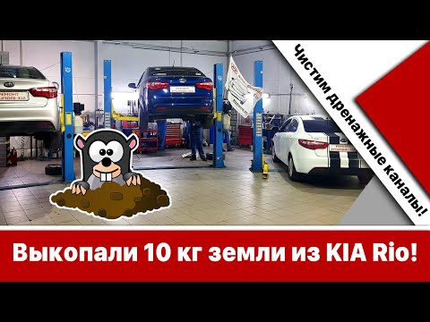 Видео: Достали 10 кг земли из Киа Рио! Чистим дренажные каналы.