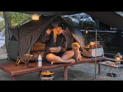 Видео: Одиночный кемпинг в долине . Уютный отдых с собакой . Дровяная печь ASMR