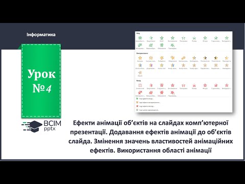 Видео: 6 клас. Урок 4. Ефекти анімації об’єктів на слайдах комп’ютерної презентації