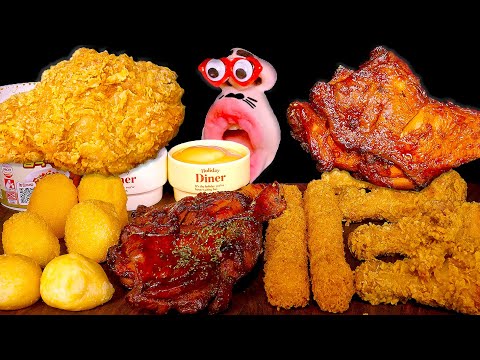 Видео: Цыпленок с золотистой оливкой, куриная ножка по-ямайски, лапша из черной фасоли! ASMR Eating Show!