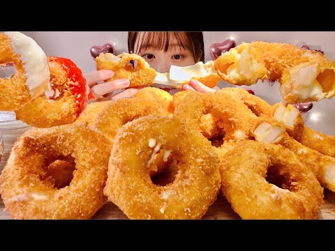 Видео: ASMR Луковые кольца с сыром【русские субтитры】【Mukbang/ Eating Sounds】