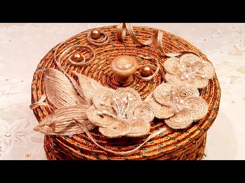 Видео: Плетёная корзина с крышкой из бельевого шнура и джута . Корзинка из верёвки FixPrice.