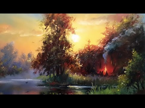 Видео: Вечерний пейзаж маслом. Расширенная версия