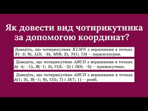 Видео: Як довести вид чотирикутника через координати. Геометрія 9 клас. Середина і довжина відрізка