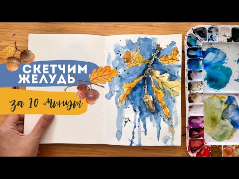 Видео: Рисуем ЖЕЛУДИ за 10 минут| Акварельный скетчинг | Осенний Инктобер
