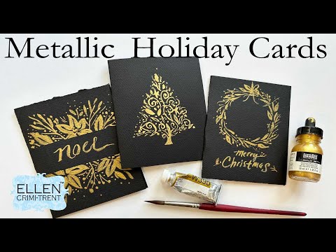 Видео: ЛЕГКИЕ праздничные открытки с акварелью и металлическим блеском