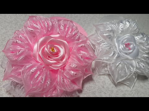Видео: Пышный и нежный цветок из органзы. Канзаши. Kanzashi