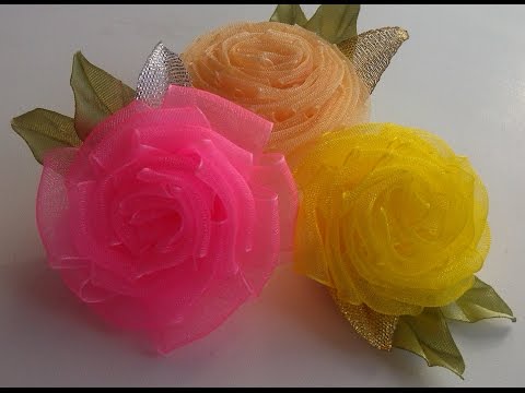 Видео: Воздушный цветок из органзы/Как сделать цветок из органзы/cómo hacer flores de organza