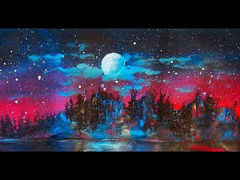 Видео: Рисуем ночь, звездное небо и отражение на воде акрилом. Очень легкий способ рисования.