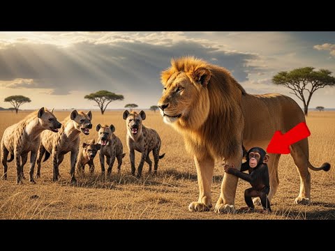 Видео: Лев спас одинокого детёныша шимпанзе от гиен — и потом произошло нечто невероятное