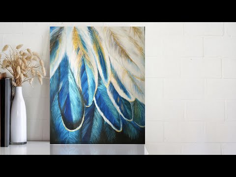 Видео: Iinterior abstract painting "Blue feathers". Интерьерная картина "Синие перья".