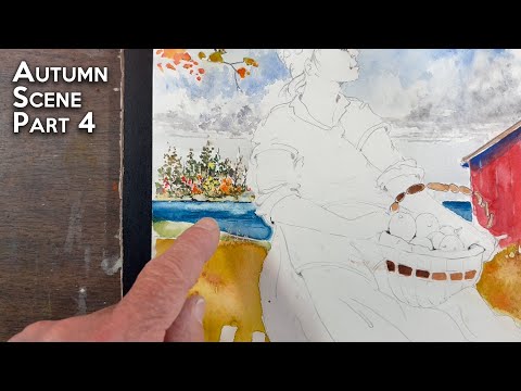 Видео: Как нарисовать озеро, сосны и берег на расстоянии | Осенний пейзаж | Шаг за шагом | Часть 4