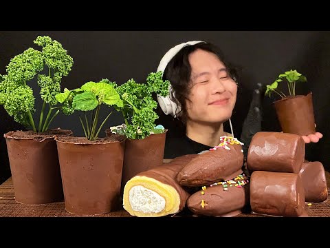 Видео: ASMR Десерт из шоколадного цветочного горшка‼️【звук еды/мукбанг】