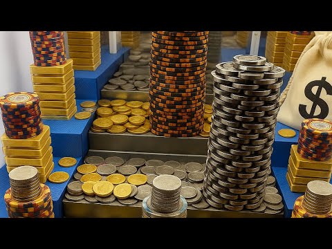 Видео: Дважды толкающий монеты с призом в 200 миллионов долларов! Менеджер 200/Снеси эту золотую стену! ...