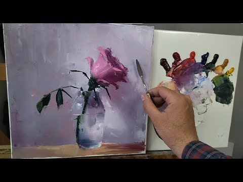 Видео: Как нарисовать розу мастихином | Лёгкая живопись для начинающих