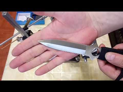 Видео: Разговор о заточке обоюдоострого ножа с участком серрейтора.