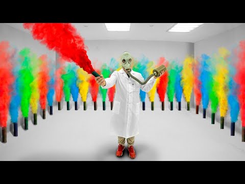 Видео: 100 ЦВЕТНЫХ ДЫМОВУХ ОДНОВРЕМЕННО В БЕЛОСНЕЖНОМ КУБЕ!