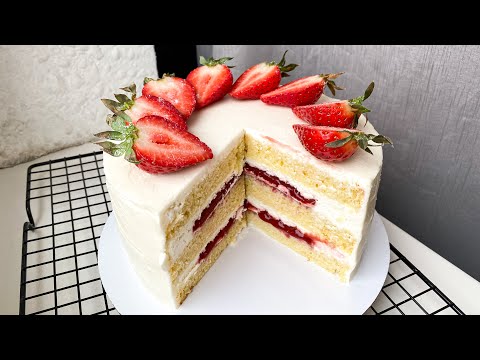 Видео: Торт КЛУБНИКА со СЛИВКАМИ | Нежный лёгкий тортик