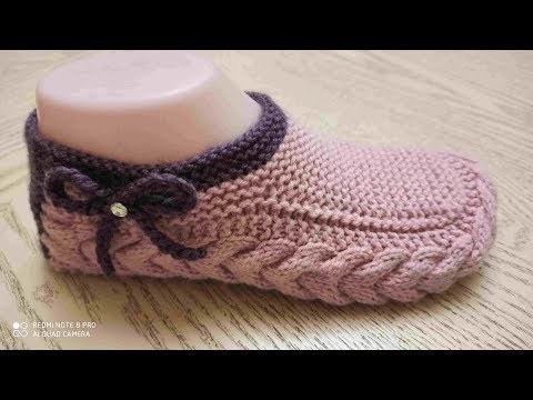 Видео: Тапочки - следки на двух спицах без шва № 37./ Tejiendo Pantuflas