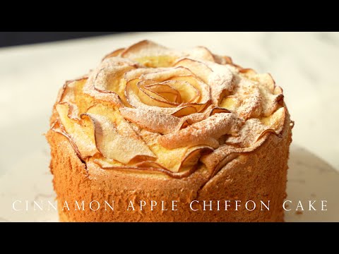 Видео: Простой десерт ко дню матери/валентина ┃Шифоновый торт с корицей и яблоком и розой