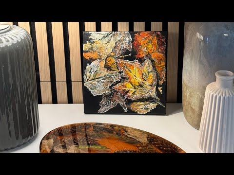 Видео: Рисуем листьями панно осень с инеем 