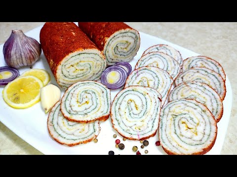 Видео: Смачний РУЛЕТ з САЛА з часником та спеціями. Гарна та смачна ЗАКУСКА.