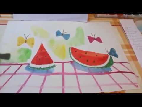 Видео: Рисуем арбуз с малышами. Видео для детей 4-5 лет и родителей.