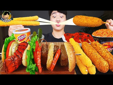 Видео: ASMR MUKBANG | гамбургер, Сырная палочка, Огненная лапша, хотдог рецепт блюда принимать пищу