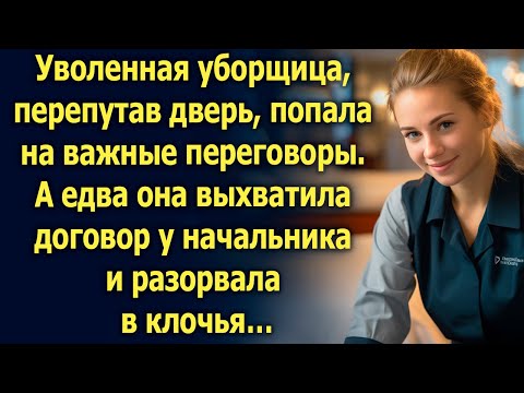Видео: Уволенная уборщица, перепутав дверь, попала на важные переговоры. А едва она выхватила договор…