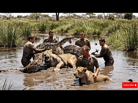 Видео: Истории спасения животных: Спасение льва от нападения гигантского сетчатого питона