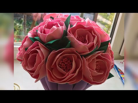 Видео: Пионы из фоамирана Минипионы Светильник корзина