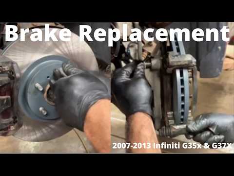 Видео: Как заменить передние тормозные колодки и диски Infiniti