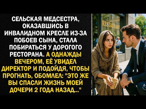 Видео: Сельская медсестра, оказавшись в инвалидном кресле из-за побоев сына, стала побираться у ресторана..