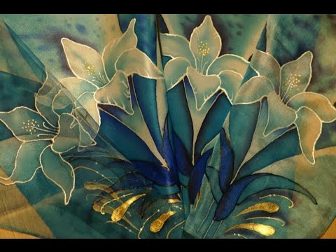 Видео: Silk art. Different kinds of silk and silk colors. Батик. Виды шелка,  красок и контуров.