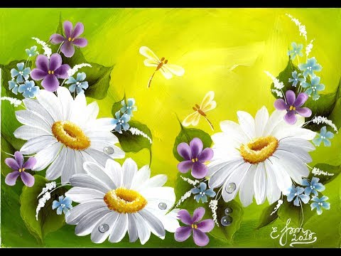 Видео: PAINTING TUTORIAL#18. Ромашки One stroke
