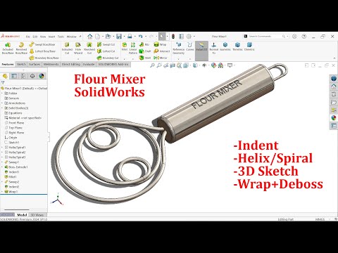 Видео: Моделирование миксера муки в SolidWorks, Indent, Helix/Spiral и Wrap